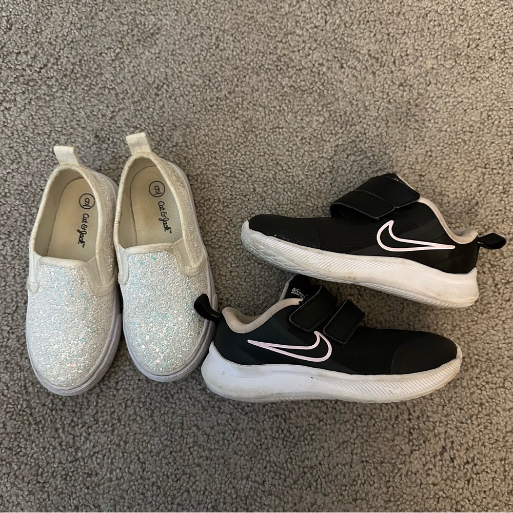 Toddler Size 9 Girls Nike Shoe Bundle Cat & Jack Slip On Sparkly Shoes